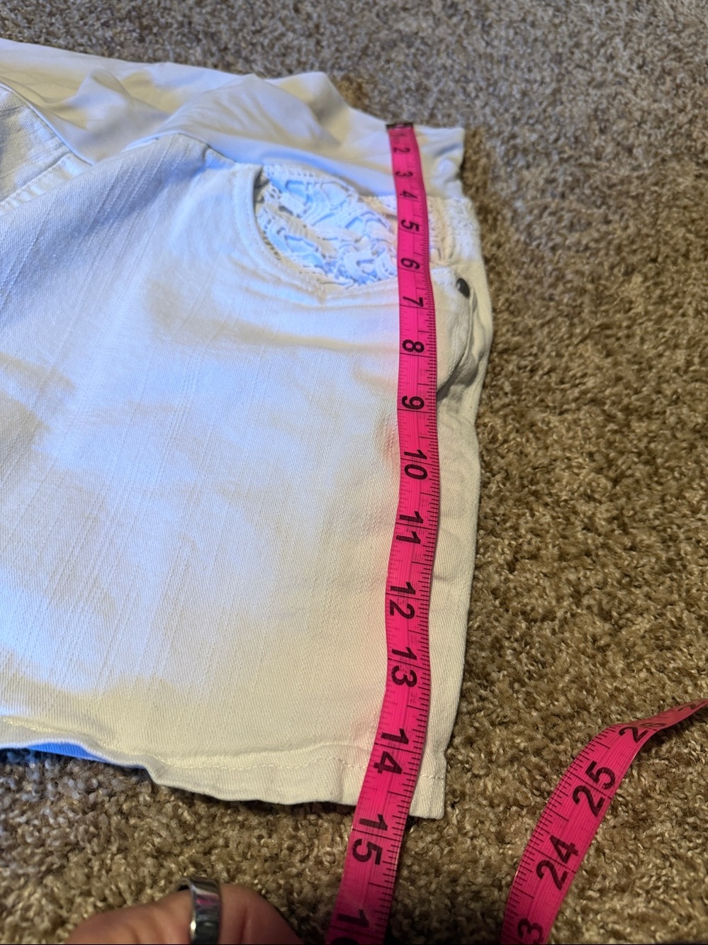 White denim maternity shorts w/lace accents (XL) - Picture 6 of 8